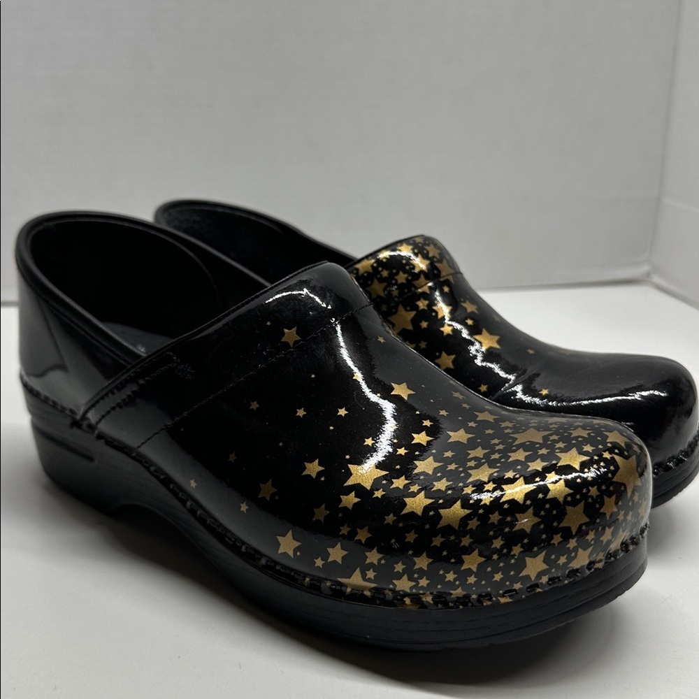 Dansko Twin Pro Clogs Mules Slip On Shoes Falling Stars Gold Black Women Size 11